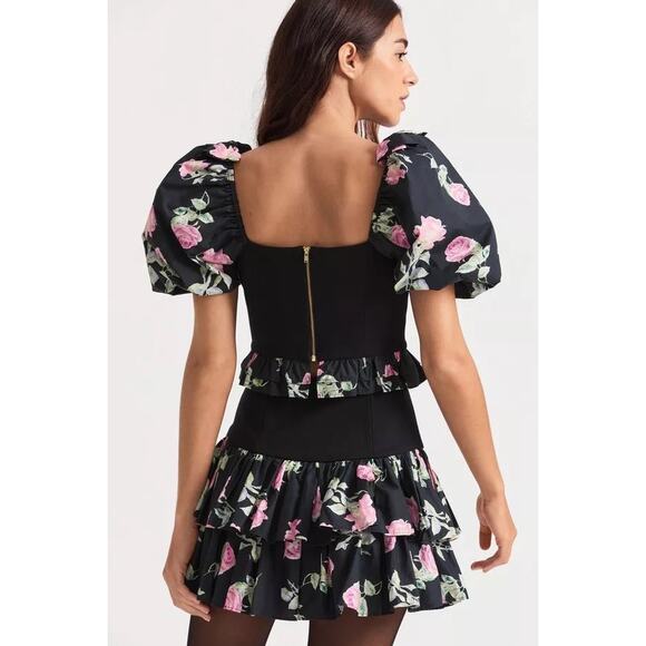 LoveShackFancy Spirit cropped floral puff sleeve stretch-jersey top size XL - Picture 2 of 8